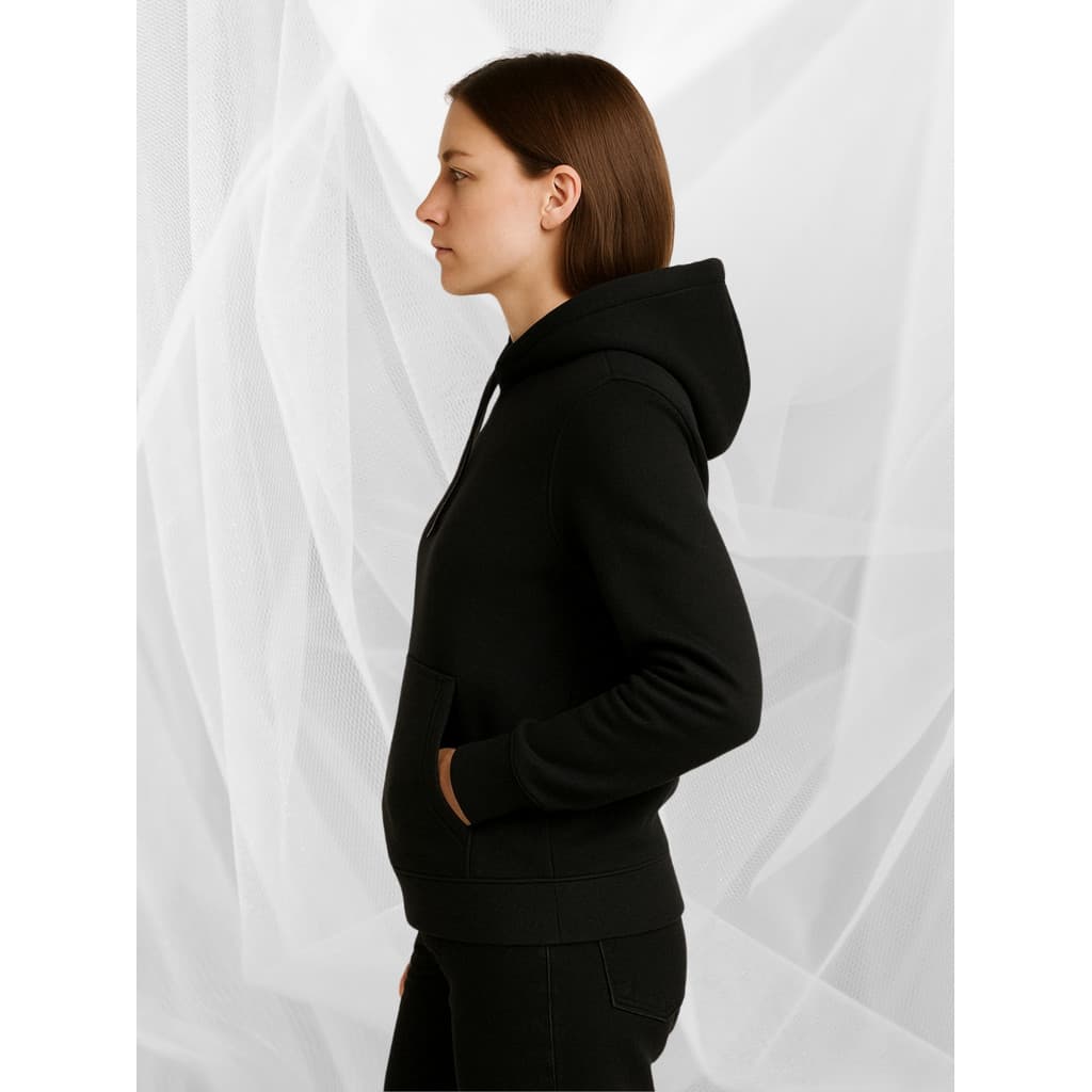 Blua de Frio Feminina Moletom Com Capuz Canguru Liso Bolso Preto Estiloso