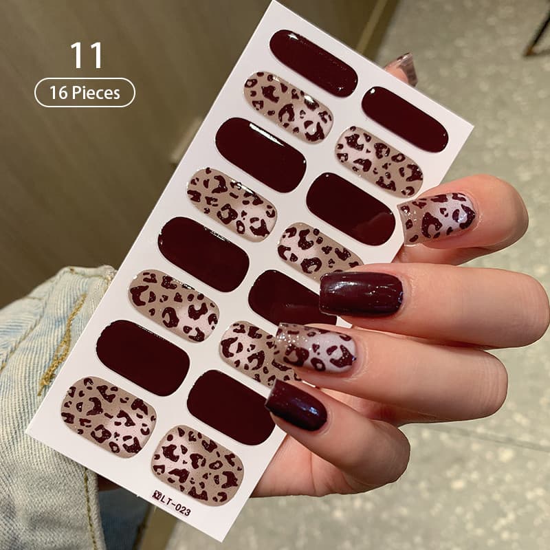 Novo 16 Tiras Outono Adesivos De Unhas Capa Completa Remendo Leopardo Impressão