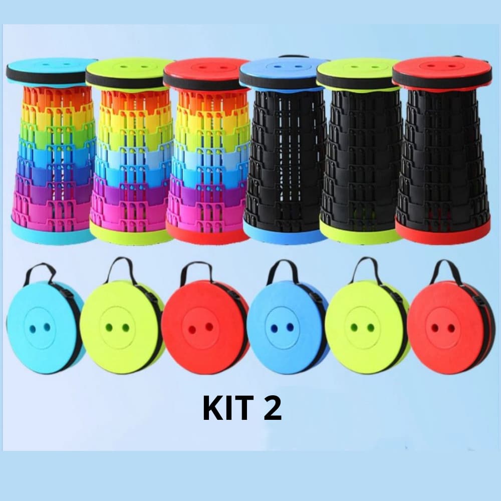 KIT 2 Banquetas Banco Retrátil Portátil com Alça Telescópica Banquinho Dobrável Ajustável Pesca Camping Caminhada.