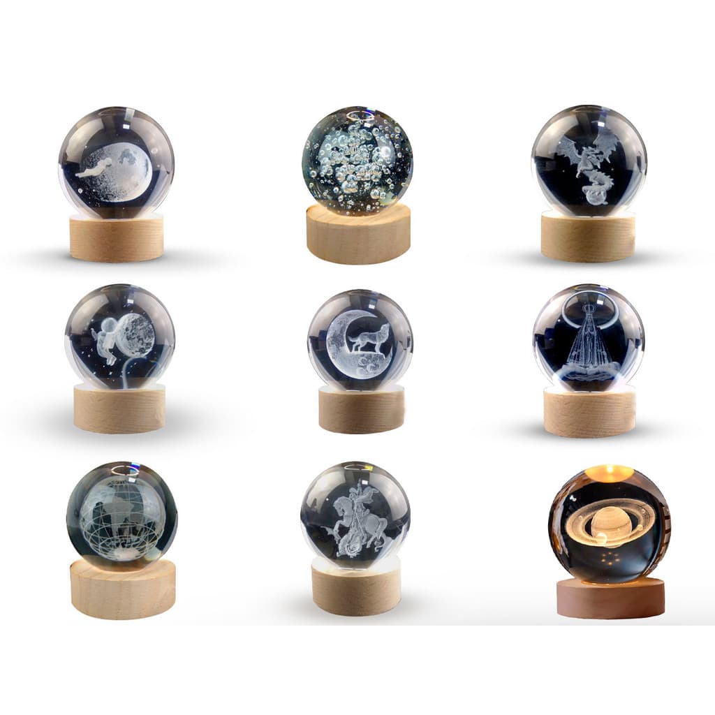 Luminária Abajur USB Enfeite Decorativo Esfera de Vidro 3D Com Led Planetário Quarto