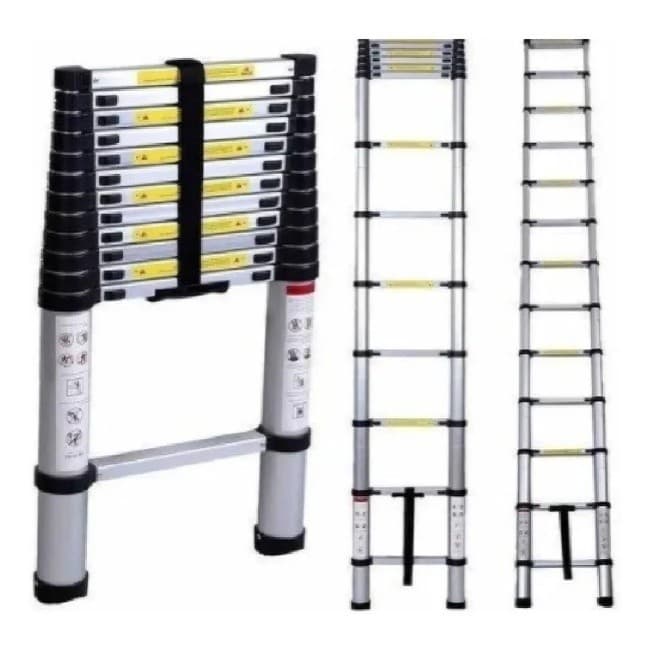 Escada Extensiva Telescopica Reta Aluminio 5 Metros 13 Degraus Facil Transporte Multifuncional