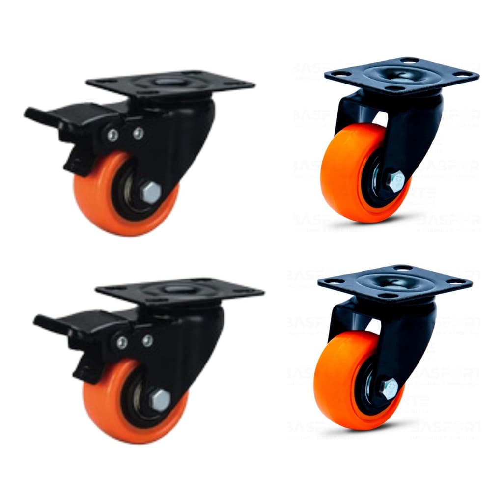 Kit Roda Rodinhas Giratórias Borracha 2 Com Freio 2 S/ 400kg