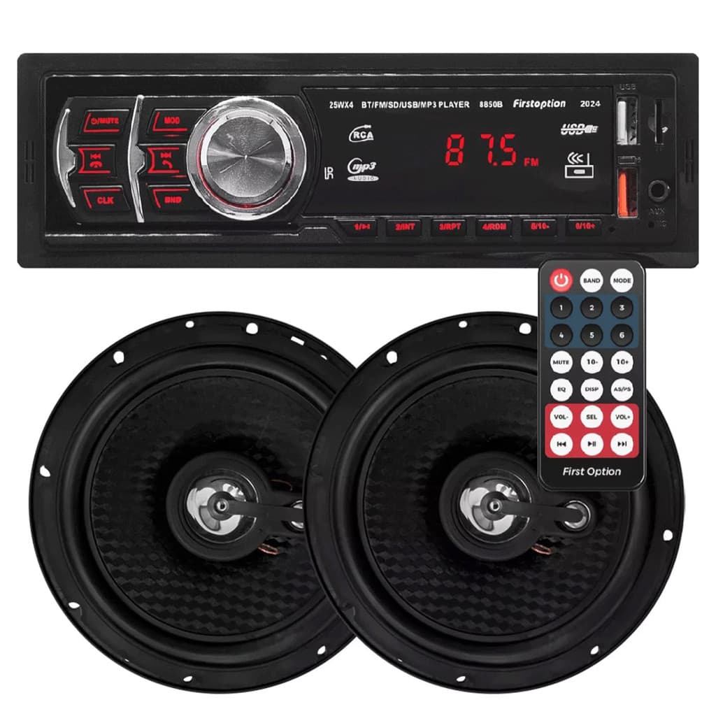 Kit Mp3 Radio Universal Bt Usb Fm Sd 8850 2024  + Par Falante 6 Polegadas Xtreme 110wts
