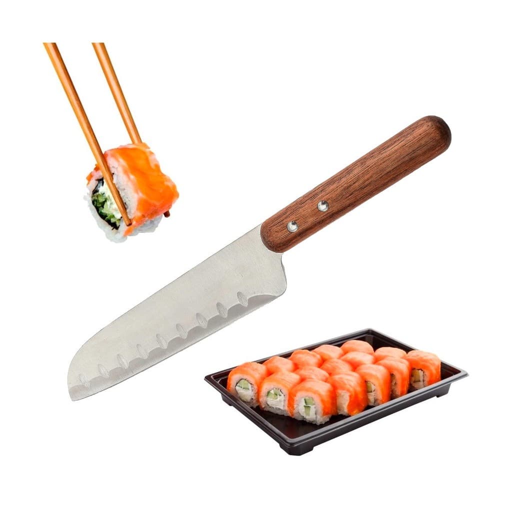 Faca japonesa santoku profissional aço inox cabo madeira afiada
