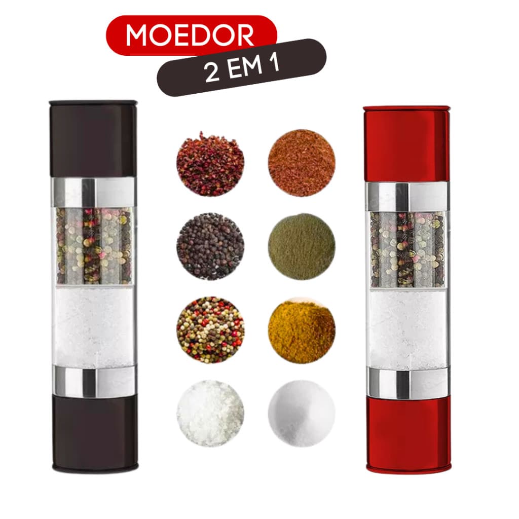 Moedor Duplo Sal e Pimenta Ceramica Aço Inox Gourmet
