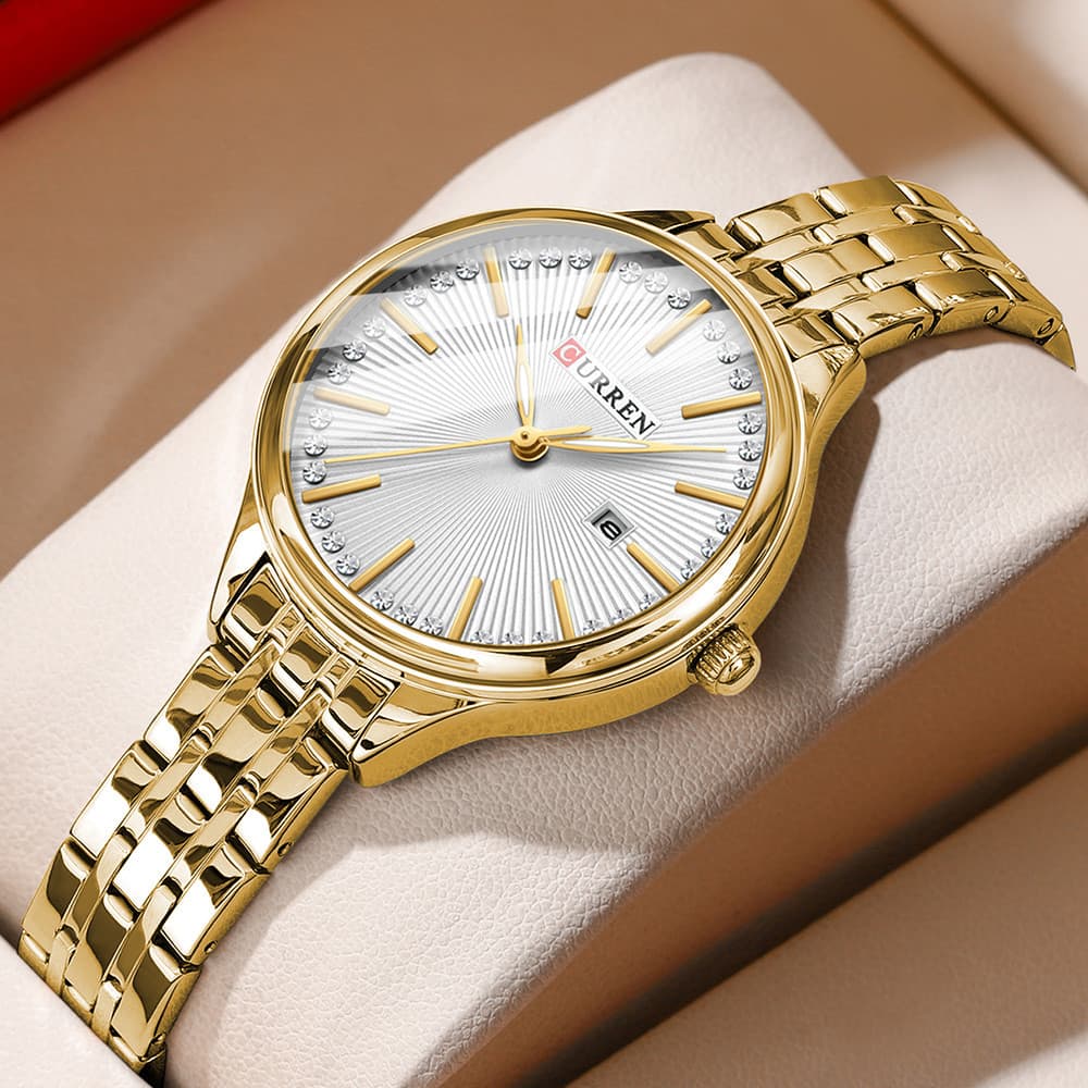 CURREN Marca De Moda Original Relógio Feminino Quartzo Data Aço Inoxidável À Prova D'água Esporte 9099X