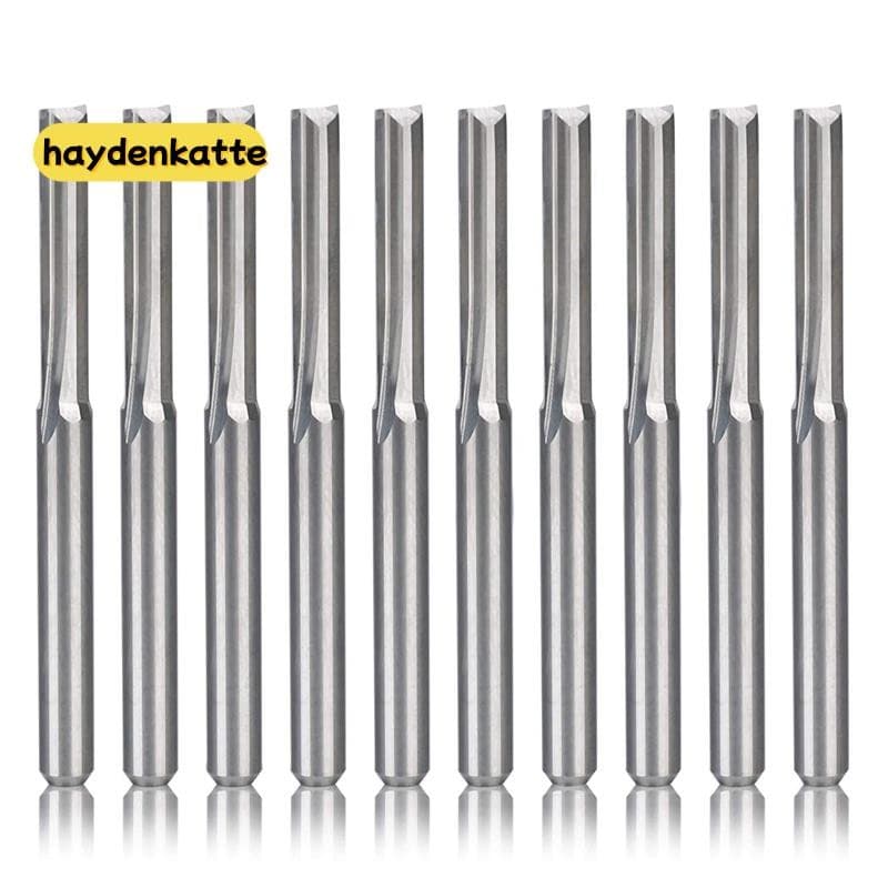 10 Peças Brocas De Roteador Cnc De 2 Flautas 3.175Mm Ranhura Reta Fresa De Aço De Tungstênio Para Madeira E Plástico