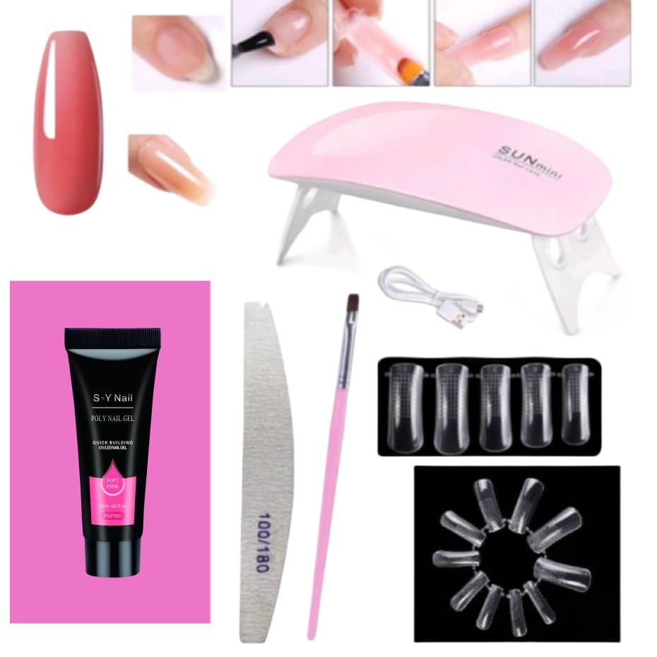 Kit Poligel Extensão Um SUN MINI Cabine Uv Poligel 15g + Formulário F1 20 PC + Lixa + Escova + Cabine Sun Mini Kit