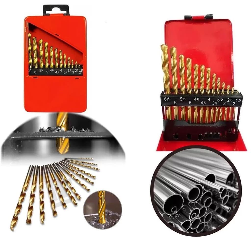 Kit Maleta Ferramentas Com Jogo 13 Brocas Aco Rapido Ar Metal 1,6 A 6,5 Mm Metal- Makeupnails-