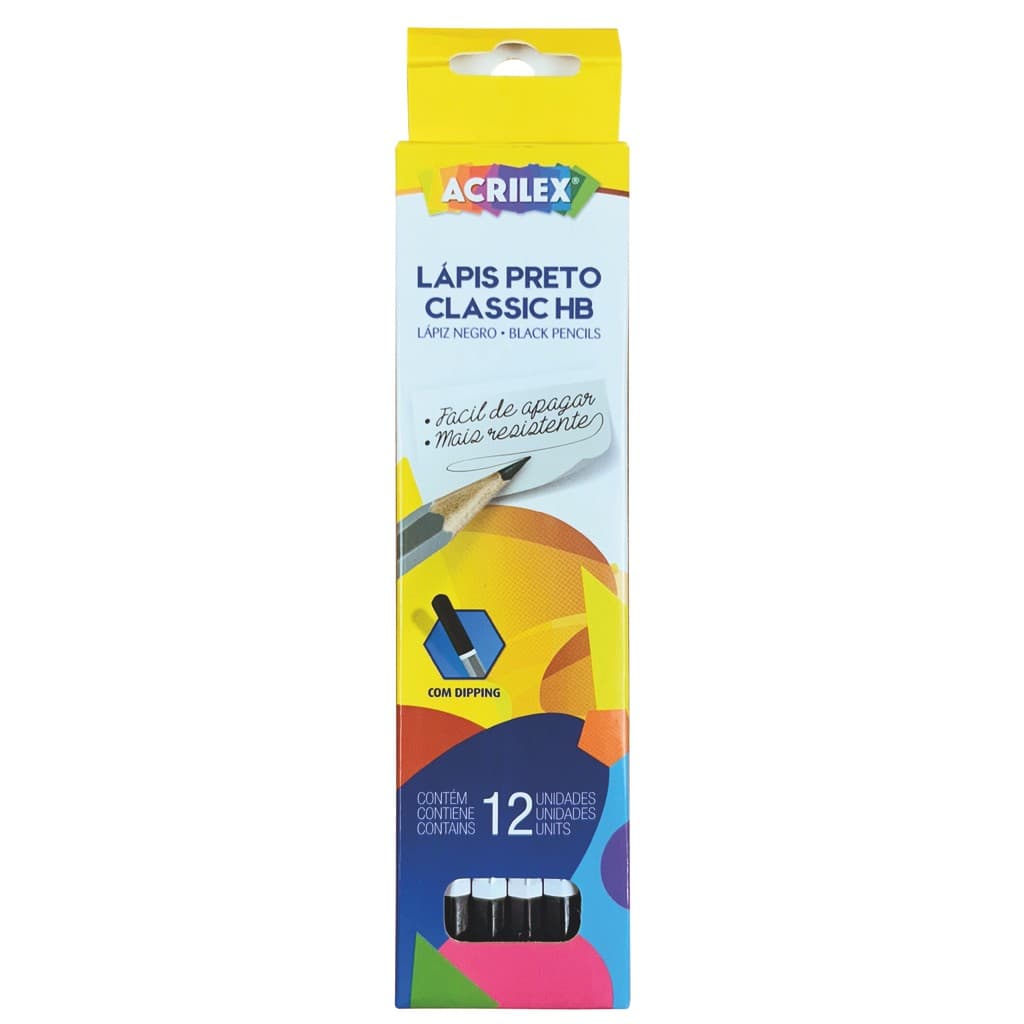 Lápis Preto Grafite Classic HB n°2 Acrilex Caixa com 12 Unidades