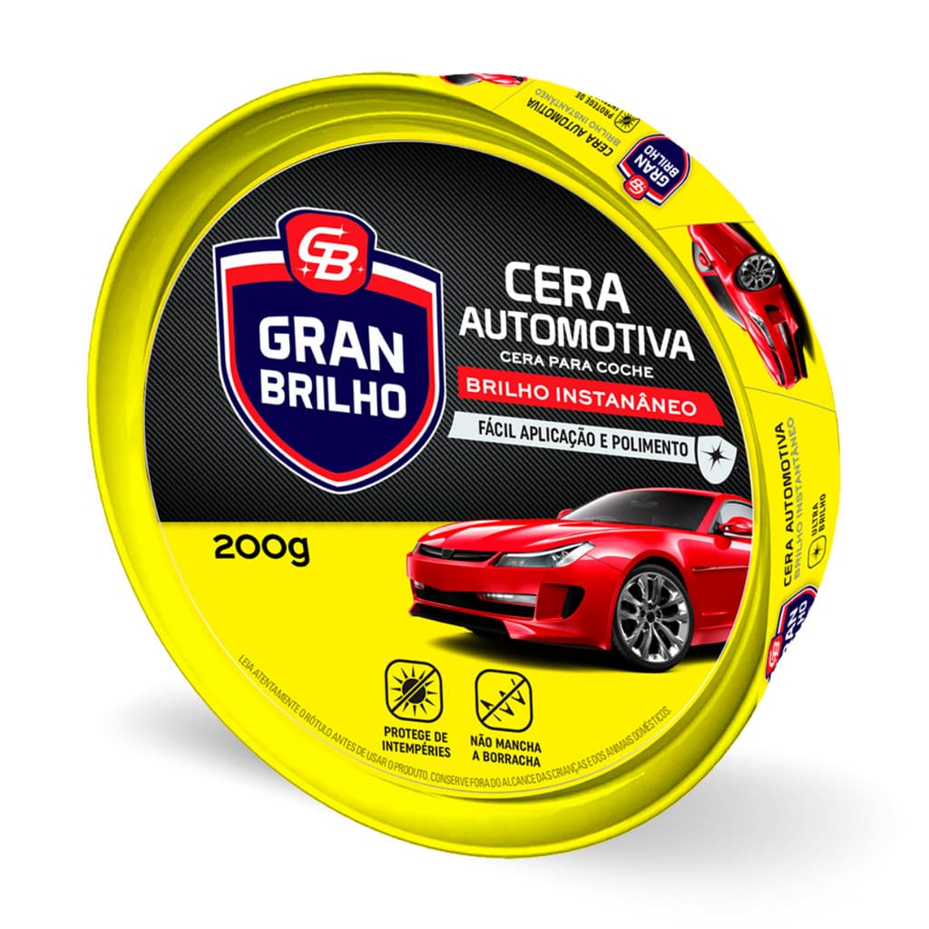 Cera Automotiva Pasta Brilho Instantâneo Gran Brilho 200G, Cera Pasta Em Lata Para Veículos, Amarelo, Fácil Aplicação E