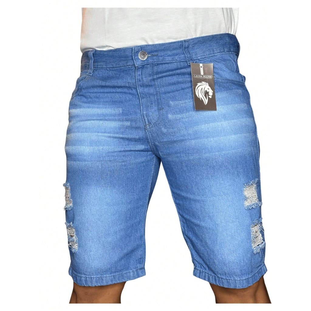 Bermuda Jeans Rasgada Destroyed Short Jeans Masculino Premium Promoção Outlet Presente Pais Homem Presente Pai