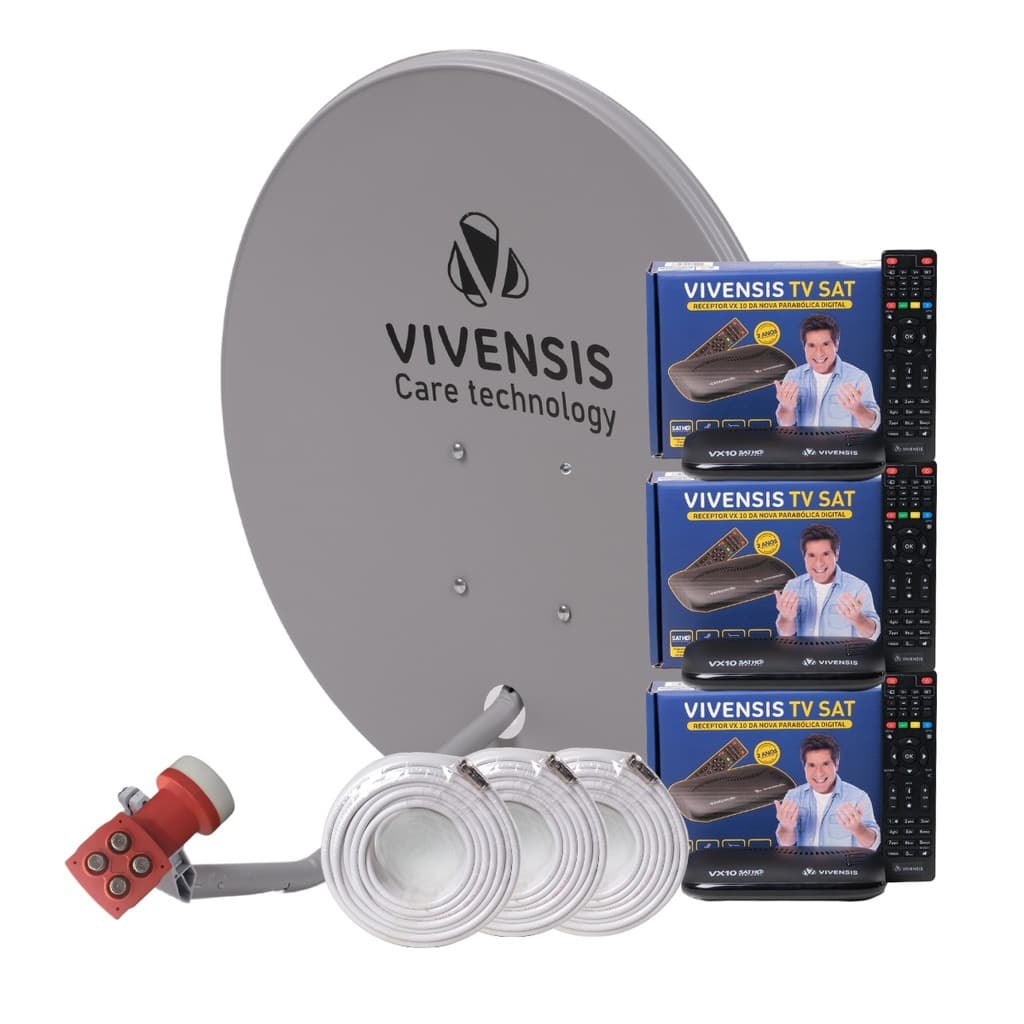 Kit 3 Receptores Digital HD TV Vx10 Sat Regional Vivensis + Ku Lnbf  Universal Banda Duplo casa