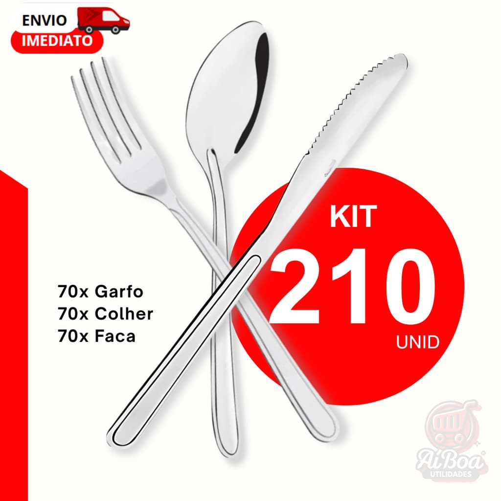 Jogo 210 ou 99 Talheres Garfos Facas e Colheres de Aço Inox para Almoço Jantar Refeição Bar Restaurantes e Uso Diário