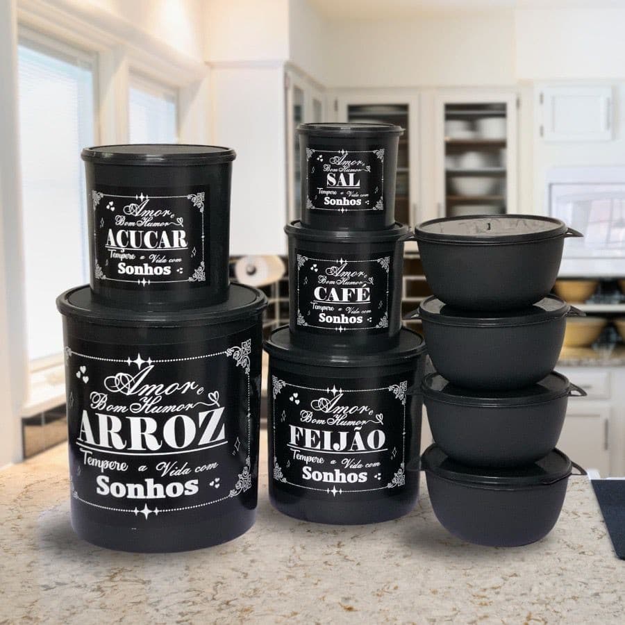 Kit potes de mantimentos plástico 5 peças + 4 potes redondos Boll para cozinha