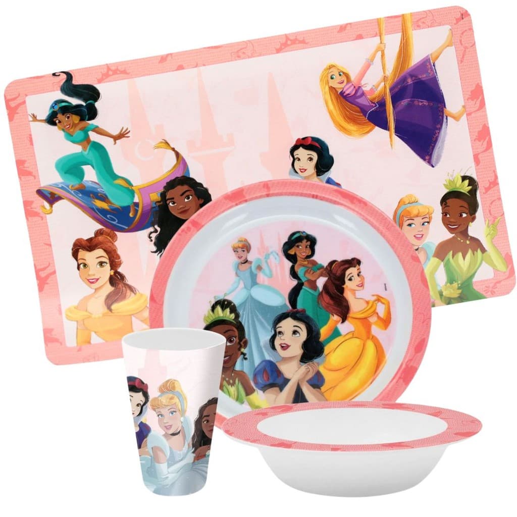 Jogo Refeição Infantil Princesas Disney 4 Peças Prato, Tigela e Copo Melamina - Tuut