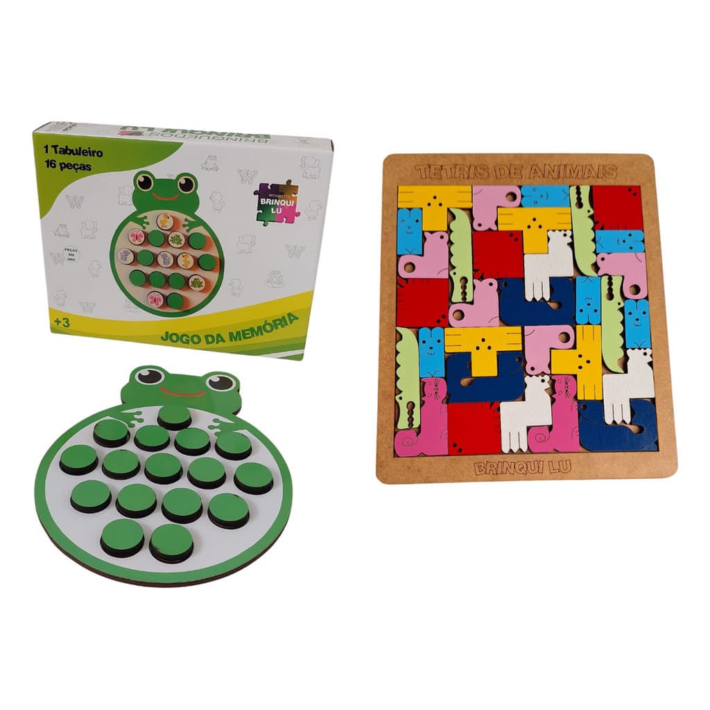 Kit 2 Brinquedos Educativo Tetris e Jogo Da Memória Do Sapinho e Animais