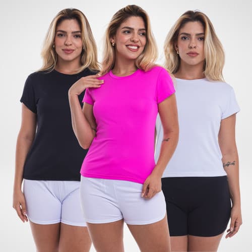 Kit 3 Blusa Academia Feminina Fitnes Camiseta Poliamida Bike Academia Corrida