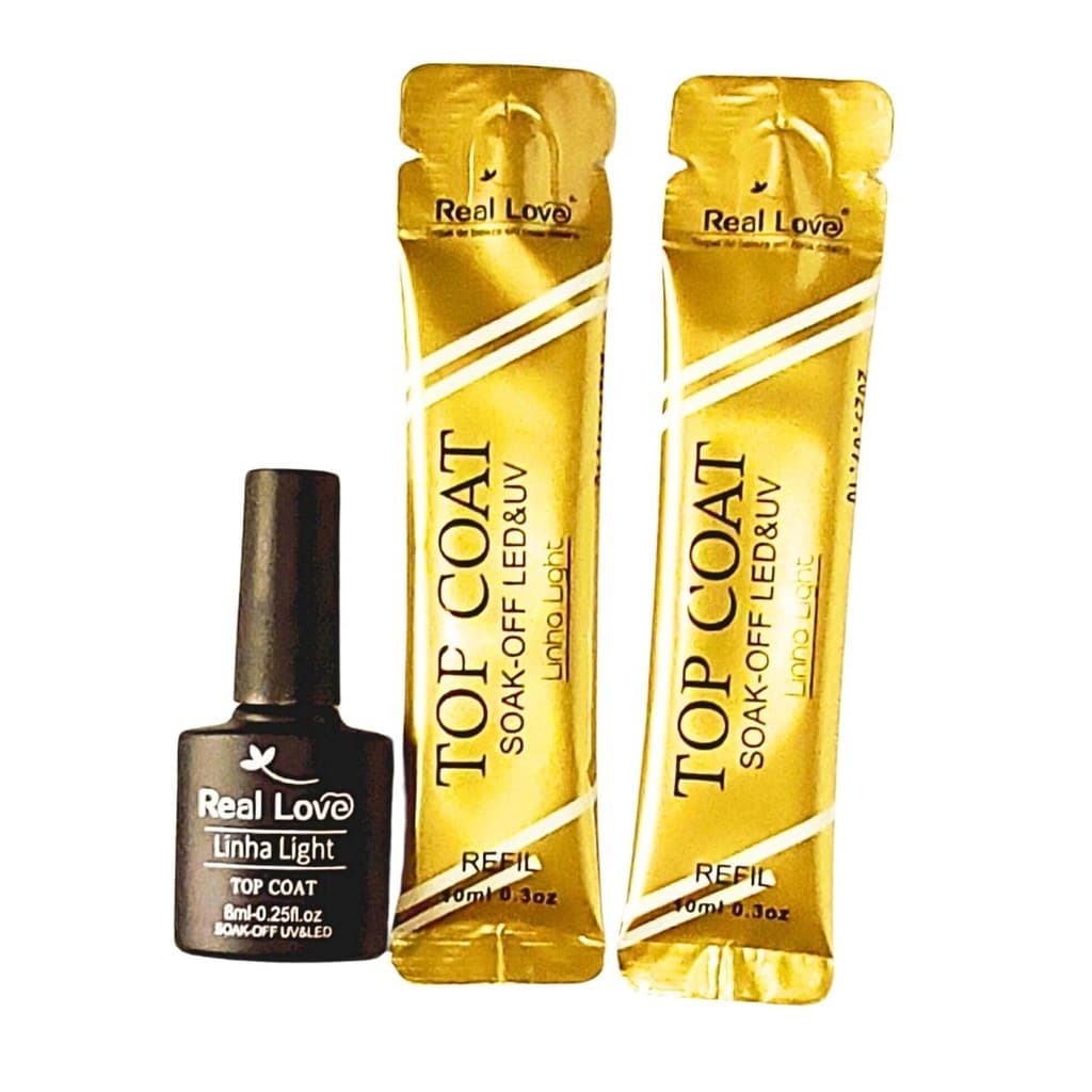 Kit Top Coat Real Love Frasco 8ml E Dois Refis 10ml Cada
