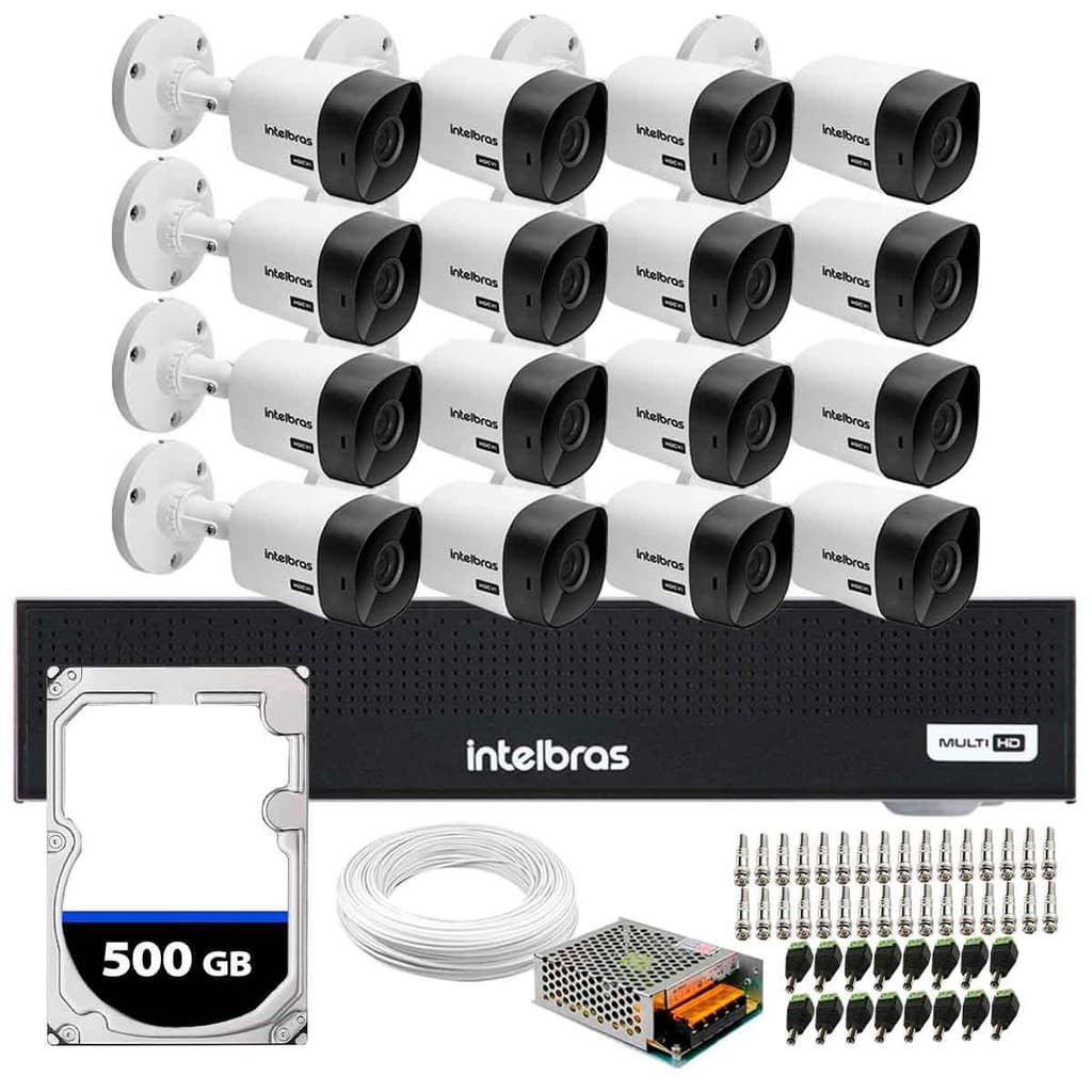 Kit 16 Câmeras Segurança Intelbras 1120B DVR Intelbras 16 Canais e HD Completo