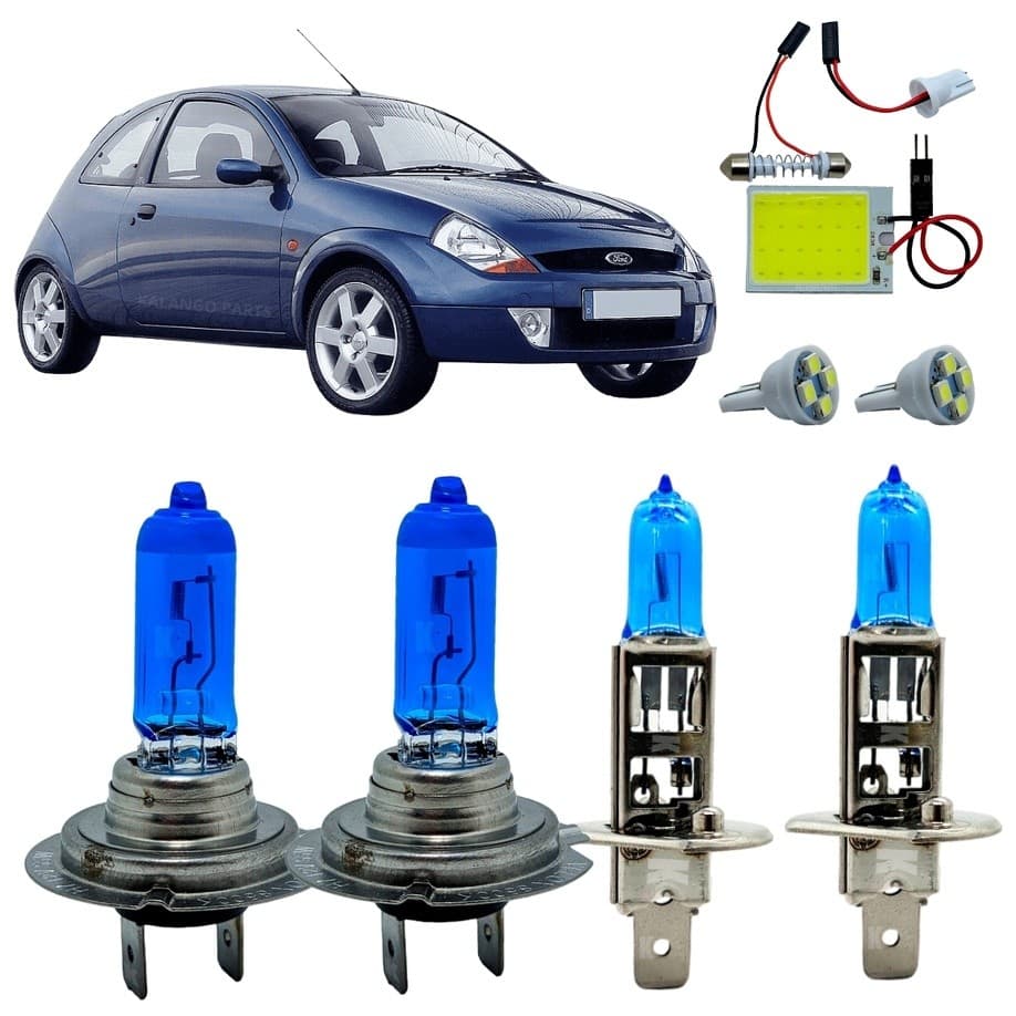 Kit Lâmpadas H7 H1 Super Branca Alto Baixo 8500K Ford Ka 1997 A 2007 Luz De Teto + T10 - Lâmpadas