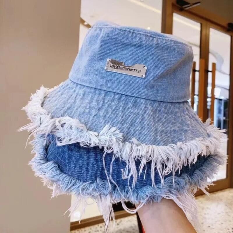 Chapéus de Verão Unissex com Franjas em Denim Lavado, Moda para Mulheres, Aba Larga, Chapéu Panamá Dobrável, Chapéu de P