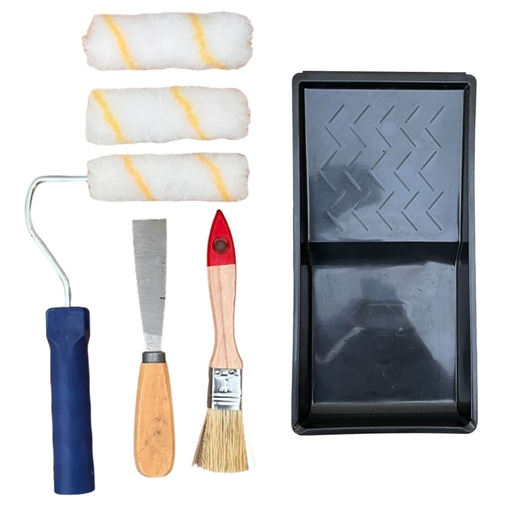Kit Pintura Parede Rolo Lã Bandeja Pincel Espátula 6 Peças