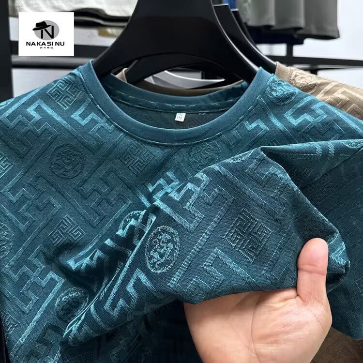 Camiseta Masculina De Manga Curta Nova Casual Jacquard High End