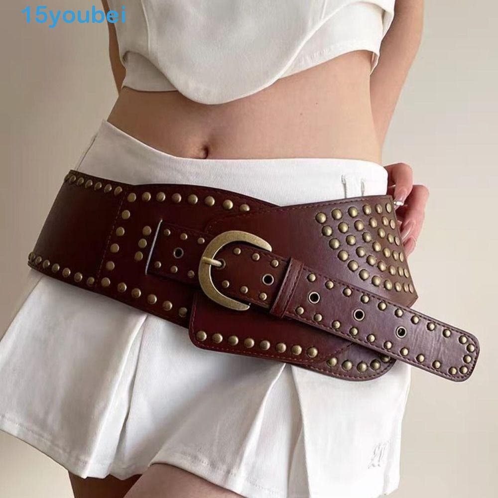 YOUBEI Cummerbunds Longos , Cinto De Fivela De Metal Emagrecedor De Couro PU , Roupas De Suporte De Cintura Punk Ajustáv