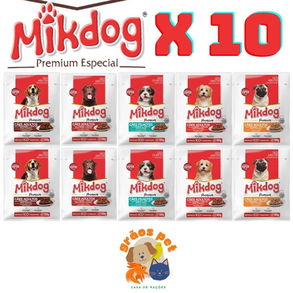 SACHE RAÇÃO UMIDA MIKDOG X10 UNIDADES (SABORES)(RAÇAS)