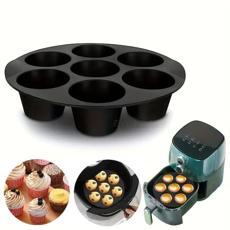 Forma de Silicone para Bolo com 7 Cavidades, Acessórios para Air Fryer, Forma para Assar no Micro-ondas, Forma de Silico