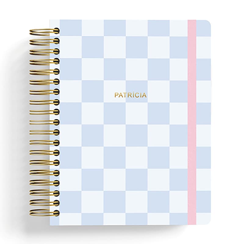 CADERNO SMART PERSONALIZADO COM SEU NOME NA CAPA EM HOTSTAMP | AZUL XADREZ | TAMANHO COLEGIAL | FOLHAS REPOSICIONÁVEIS