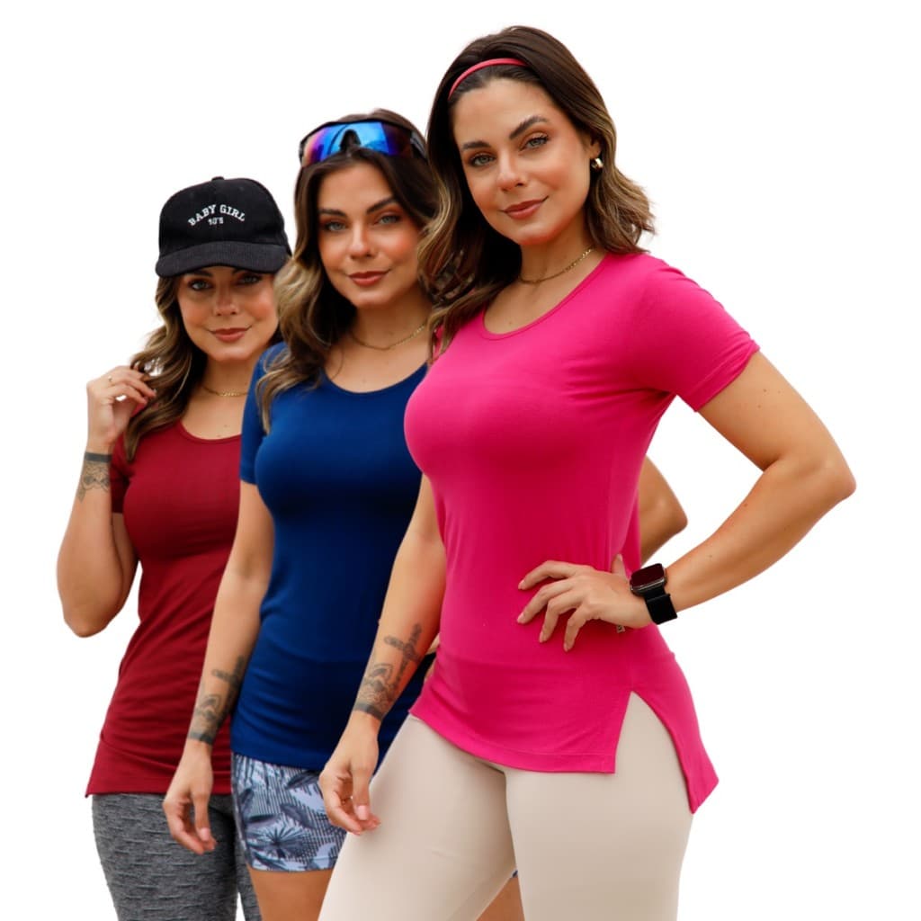 KIT 3 Blusa Feminina Tapa Bumbum Viscose com Elastano – Modelo Alongado, Leve e Versátil