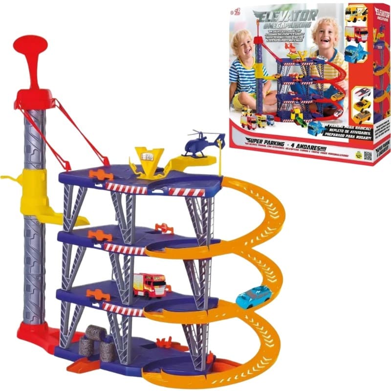 Elevator Mega Parking Elevador Brinquedo de Pista Radical com Helicóptero Samba Toys