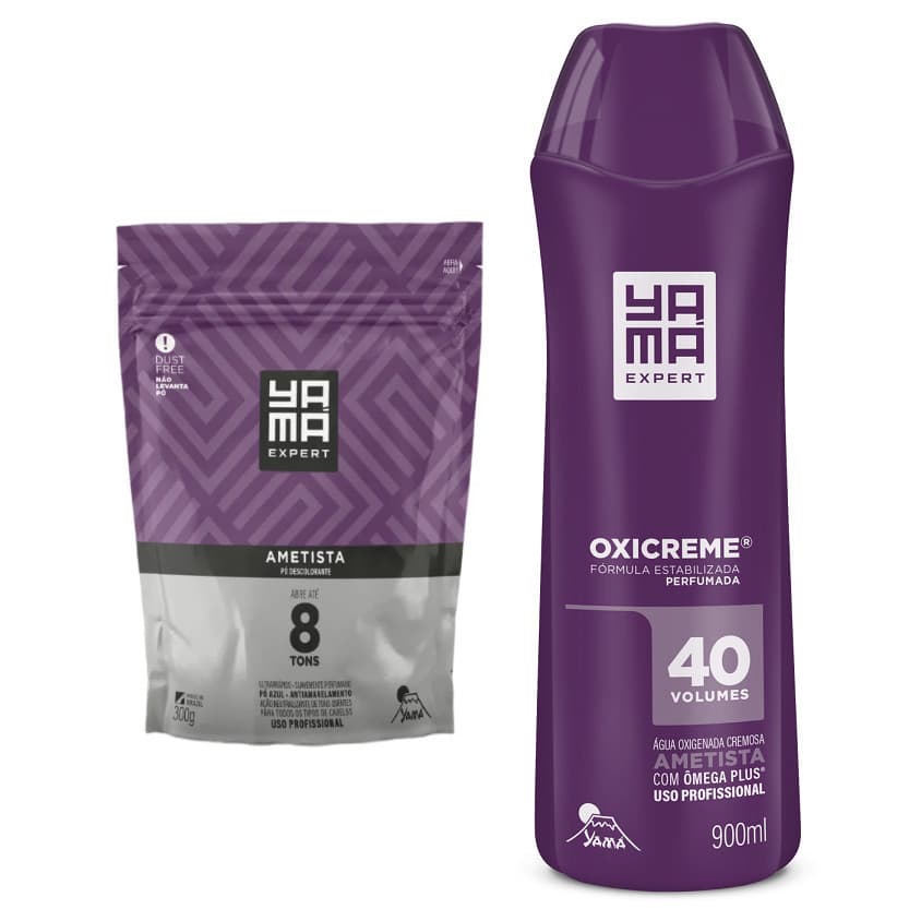Kit Po Descolorante Ametista Yama 300g e Agua Oxigenada Ametista Yama 40v 900ml