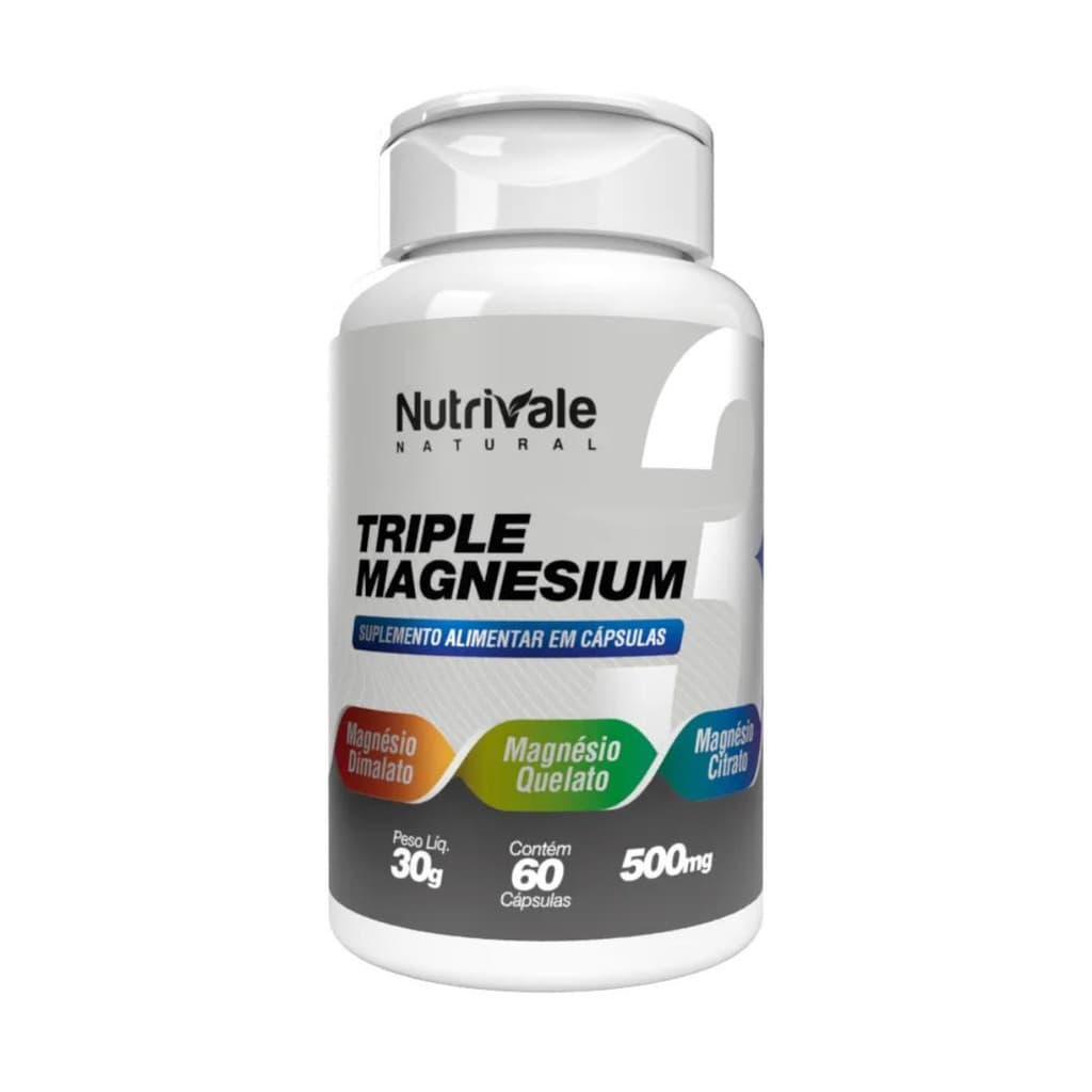 Triple Magnesium 60 Caps Nutrivale – Magnesio Dimalato Quelato Citrato - Alta Absorcao