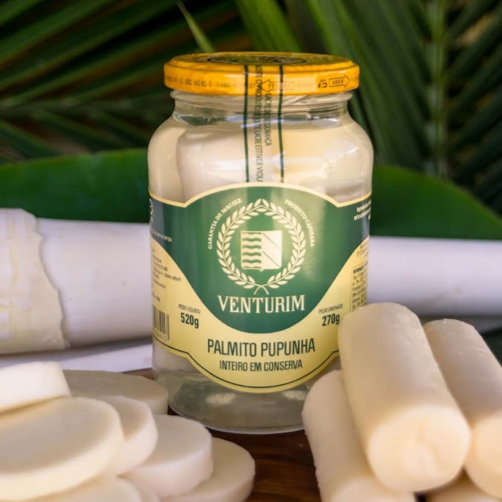 Palmito Pupunha Conserva Inteiro Cortado Natural 530g Venturim Vidro Macio Artesanal Salada Receita