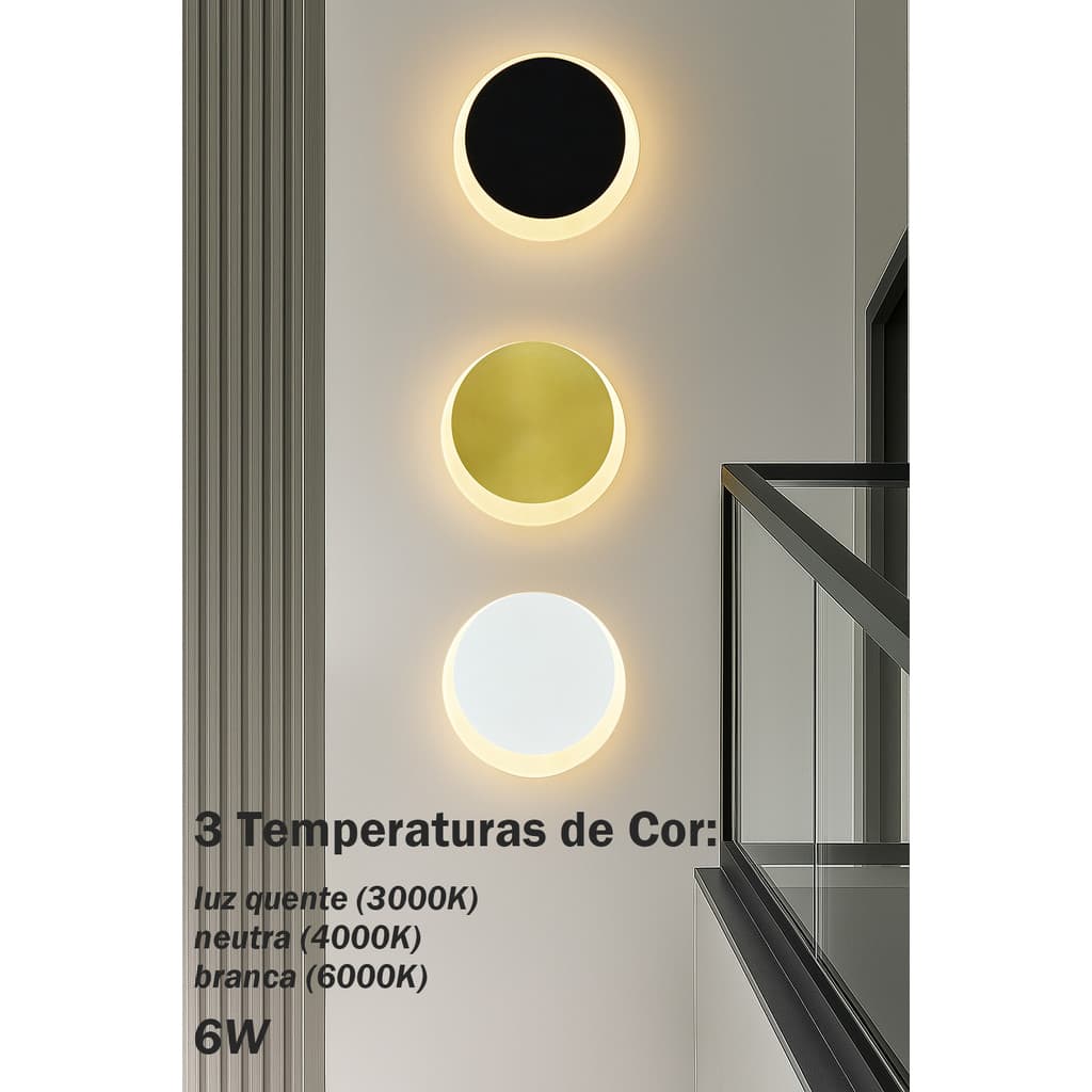 Arandela Lunar Decorativa 6W  Parede Quarto Sala Corredor Bivolt