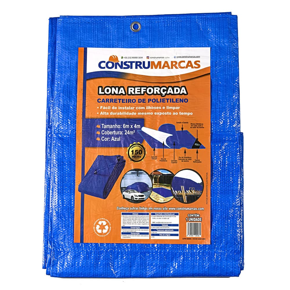 Lona Reforçada 6x4 150 Micras Com Ilhós