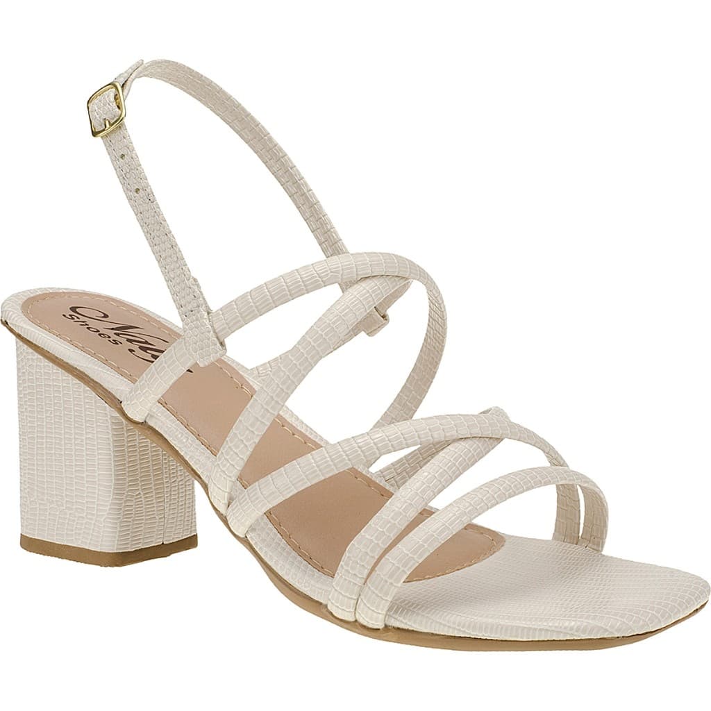 Sandália Salto Bloco Croco Off White Sapato Casual Salto Alto Quadrado