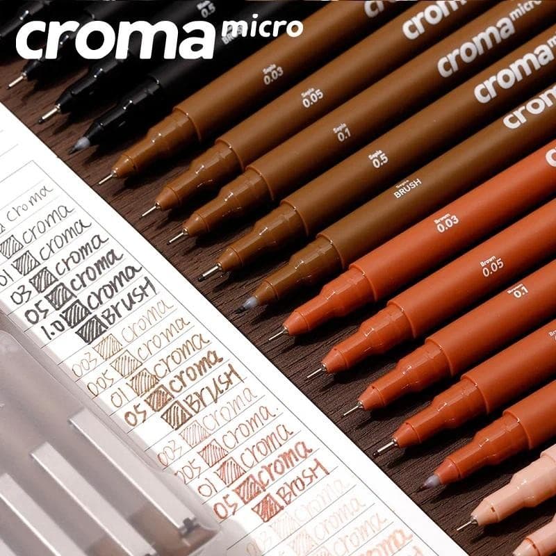 Croma Micro Fineliner Arte Caligrafia Canetas Conjunto Ponta De Agulha Macia Artista Desenho Esboçar Preto/Marrom/Pele
