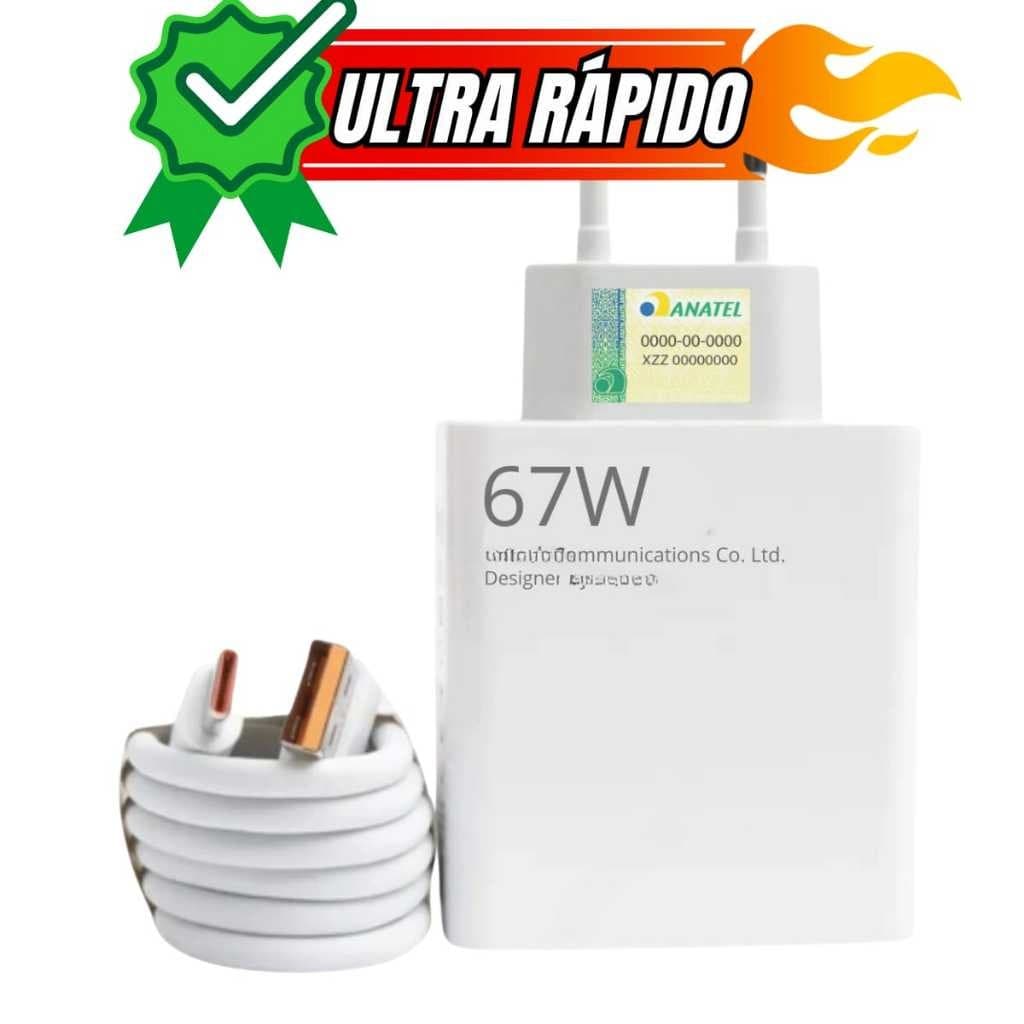 Carregador 67W Turbo Compativel Xiaomi 11 11I 12 Redmi 9 10 11 k50 Note 10