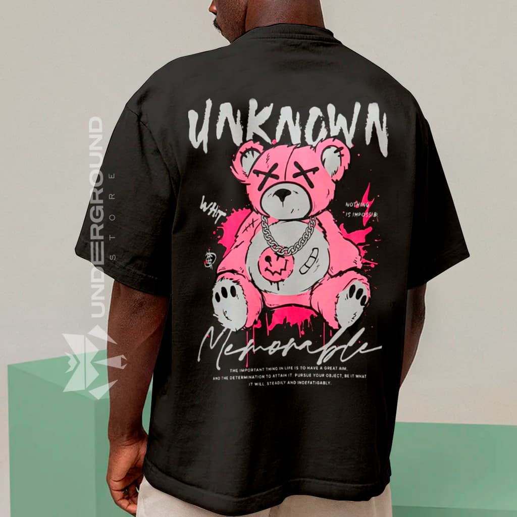 Camiseta Oversized Estampado Urso Unknow Malha 100% Algodão