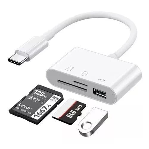 Adaptador Leitor Cartão Tipo C 3 Em 1 Usb 3.0- SD-TF Cartão de Memória