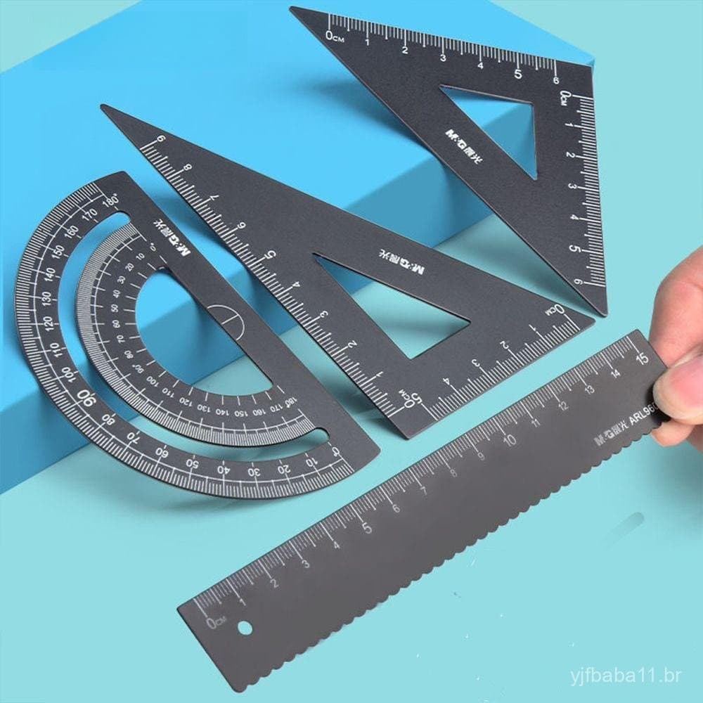 Conjunto de Régua de Alumínio e Compasso de Metal / Geometria / Matemática / Uso Escolar / Escritório