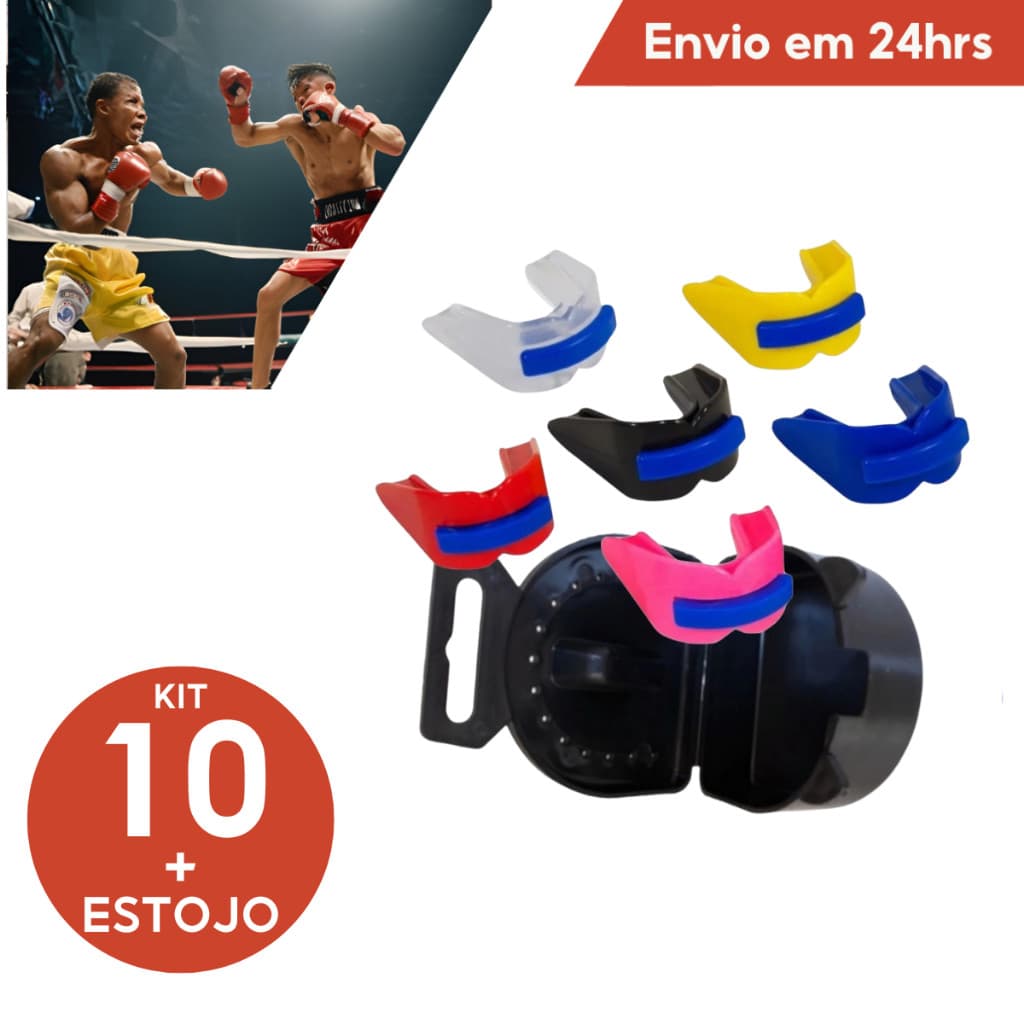 Kit 10 Un Protetor Bucal Duplo Lutas Moldável Com Estojo