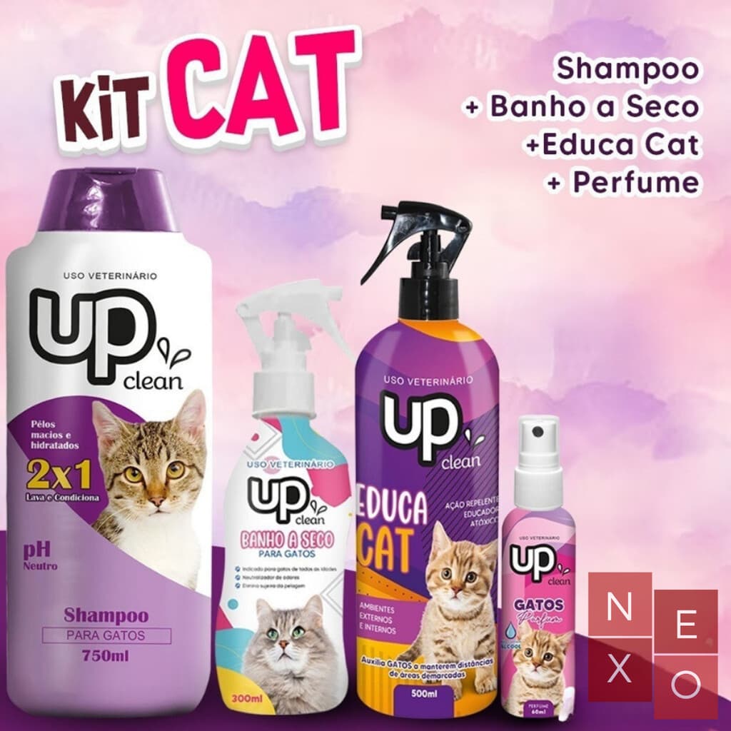 Kit para Gatos Com Shampoo Educa Cat Xixi Pode Não Pode Perfume Para Gato e Loçaõ Banho a Seco