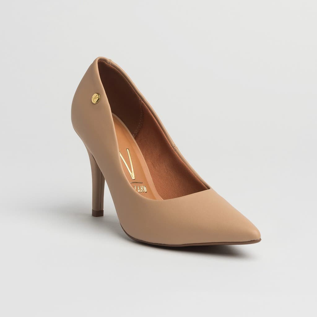 Sapato Social Feminino Scarpin Vizzano 11841101 Salto Alto Fino Bege Confortável Original Clássico