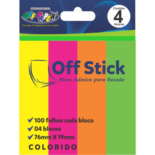 Blocos Adesivos 76mm x 19mm Off Stick Marcador de Página Organização Off Paper