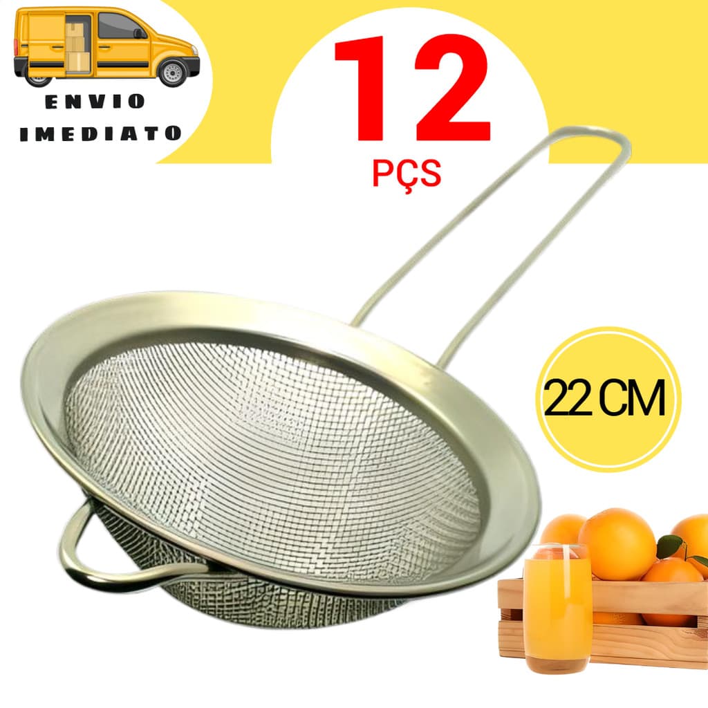 12 Pç Peneira de Aço Inox Grande 22 cm  Coador Peneira de Cozinha Escorrer Resistente Bar Restaurante